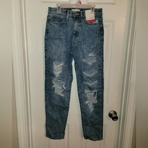NWT Women's Distressed Blue Mom Jeans High Rise 3/26W By SO
